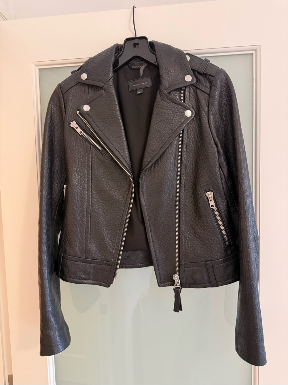 Mackage Black Leather Moto Jacket with Silver Hardware